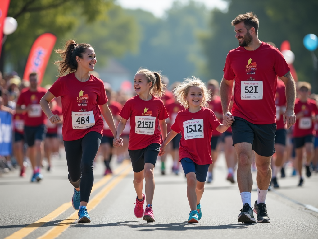 Family finishing a 5K race together
