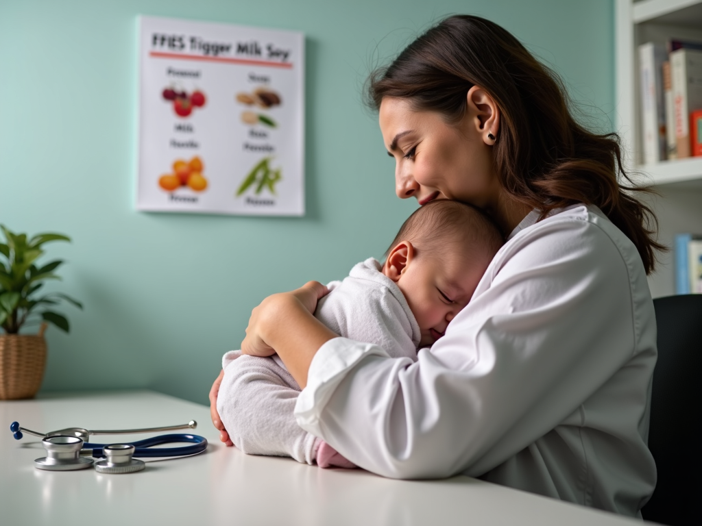 Mother discussing Chronic FPIES symptoms with a pediatrician.