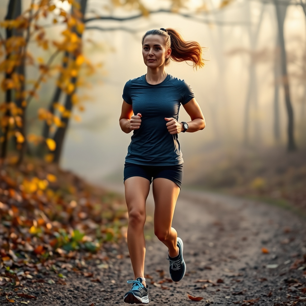 Beginner runner pushing through a trail jog during training
