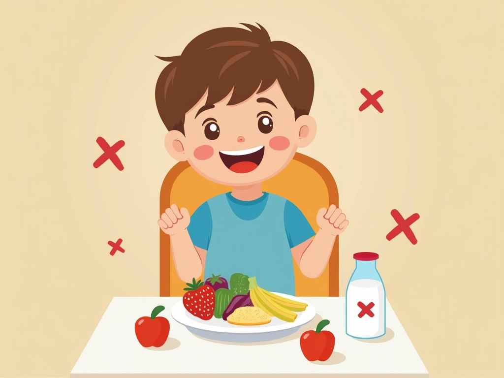 Toddler eating safe foods, avoiding FPIES triggers like milk and rice.