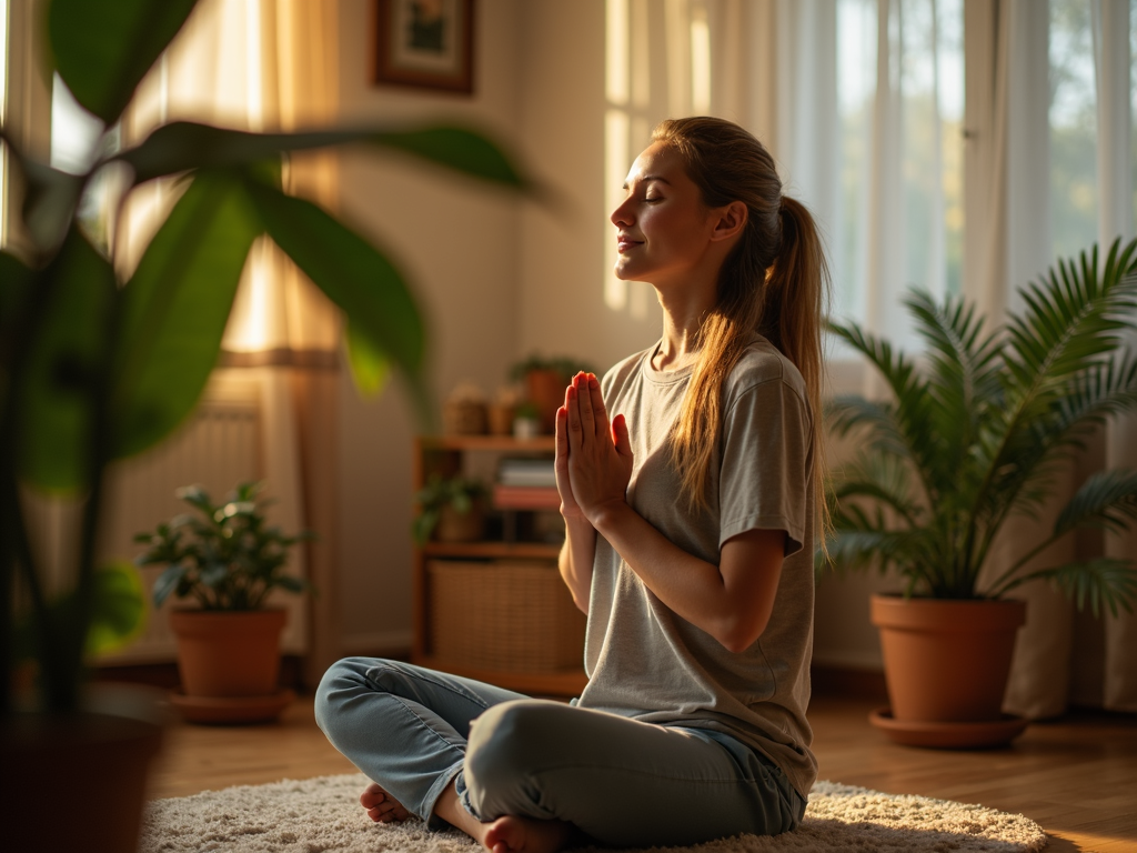 Person practicing deep breathing to reduce stress