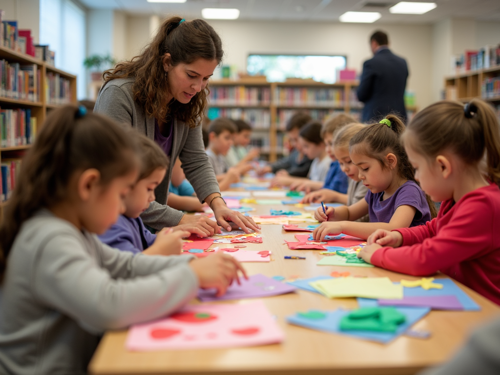 Kids at library craft workshop