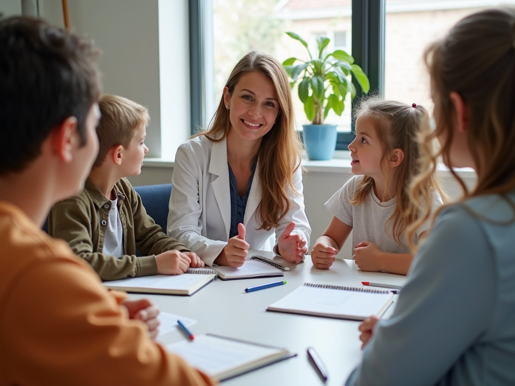 Therapist and family in a therapy session