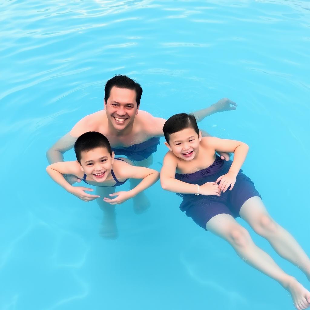 A family enjoying a safe and fun swimming session together in a pool.
