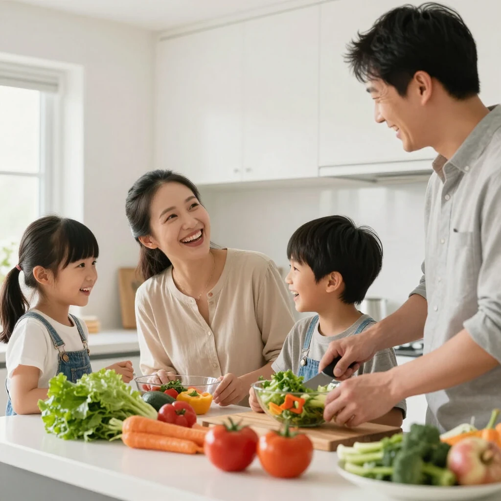 Family cooking together in the kitchen