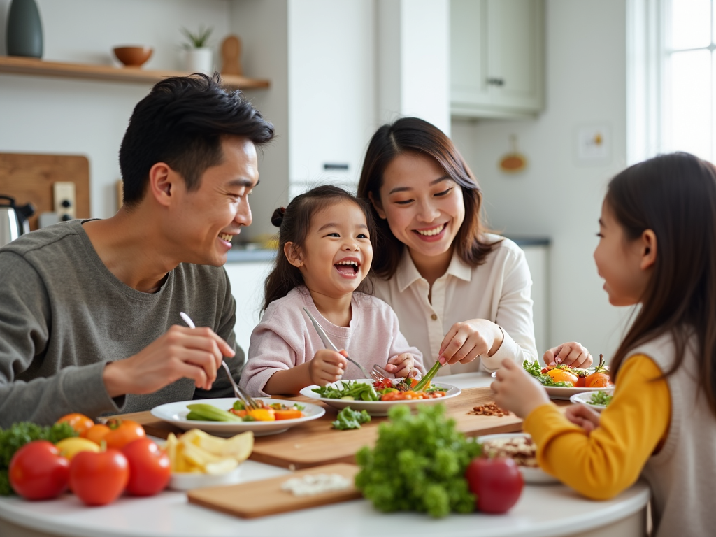 A family enjoying a healthy meal together, highlighting the role of nutrition in training.