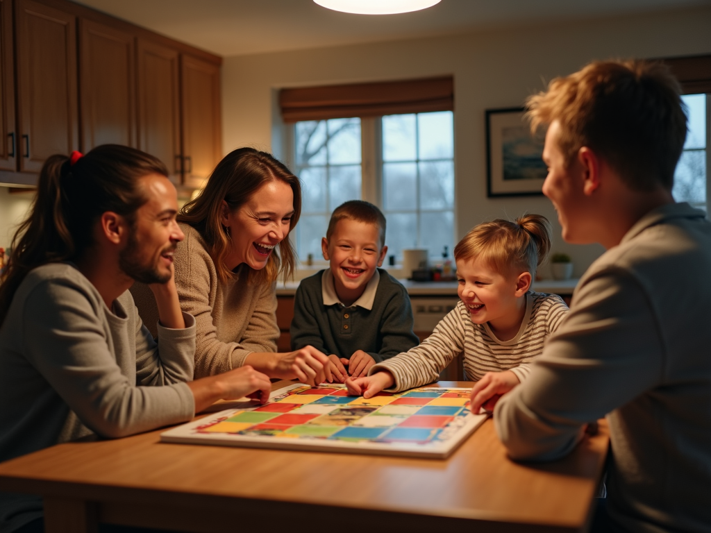 Family enjoying a board game night