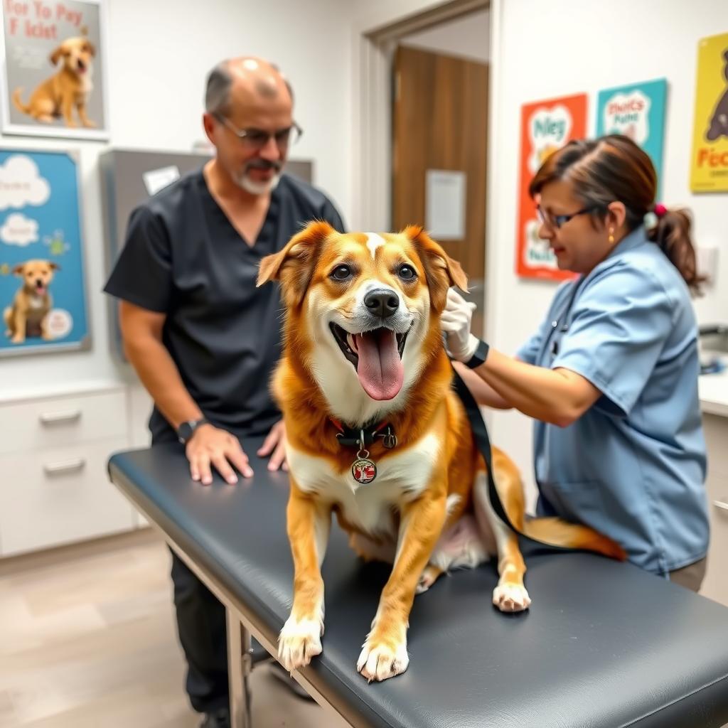 Veterinarian giving an allergy shot to a relaxed dog in a clinic
