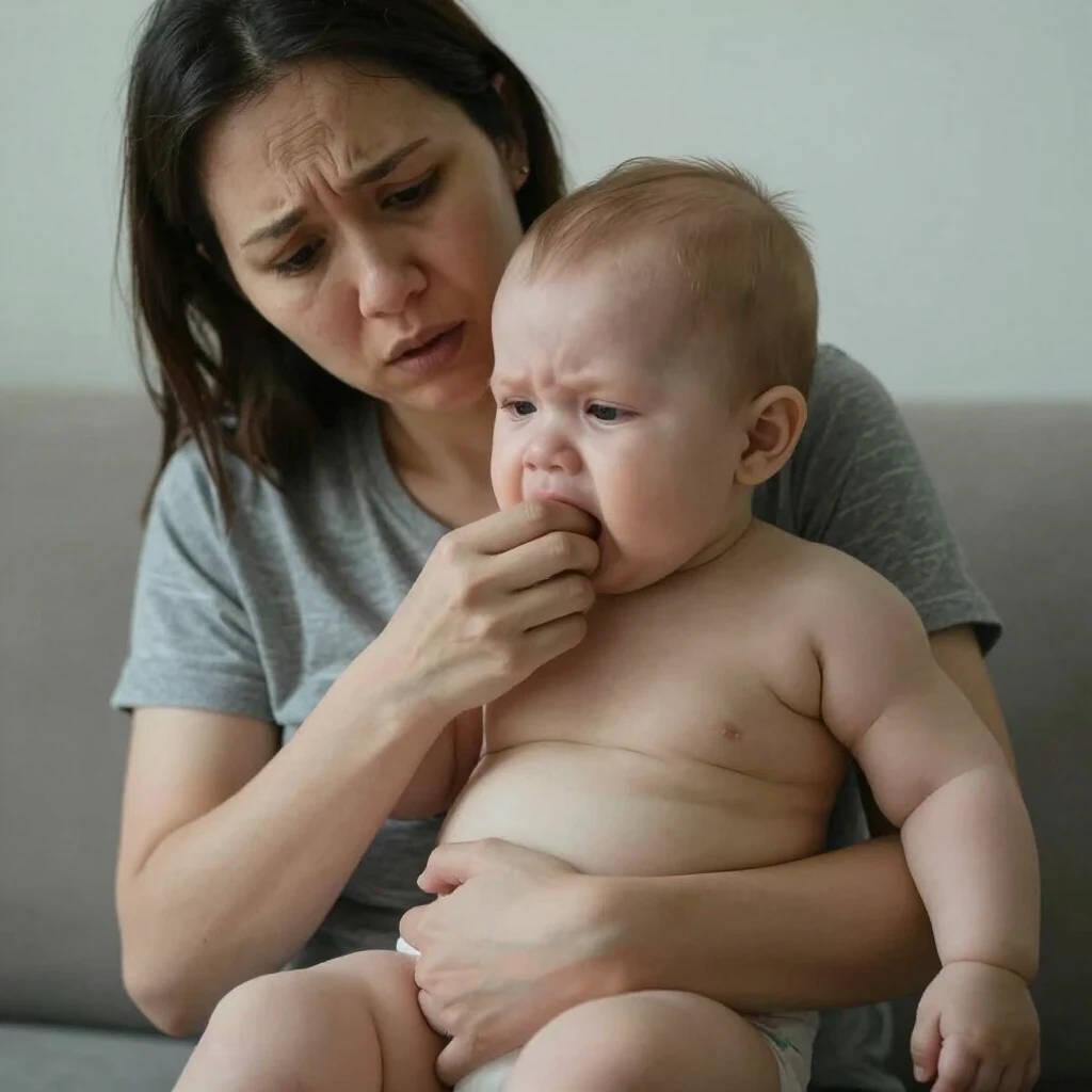 Parent holding a pale and unwell infant during an acute FPIES reaction