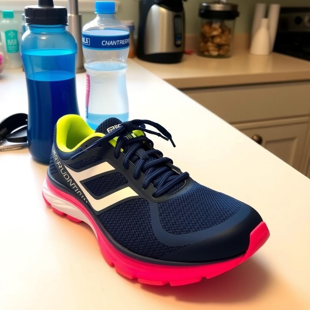New running shoes on a counter, ready for their first run.