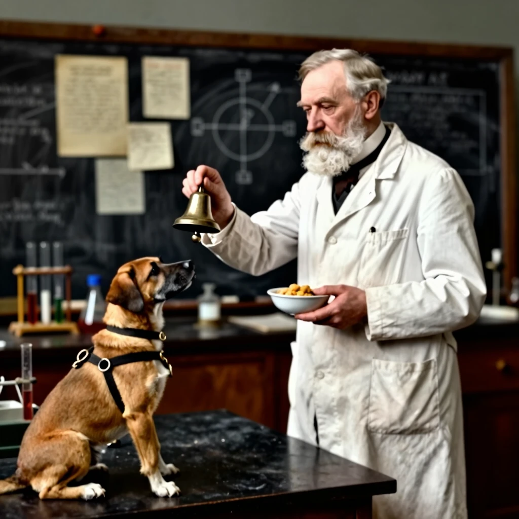 Ivan Pavlov conducting his dog experiment on classical conditioning
