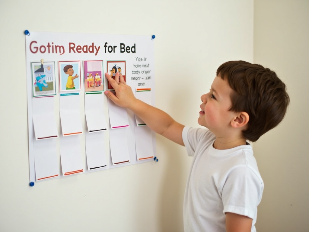 Child using a visual schedule for bedtime routine