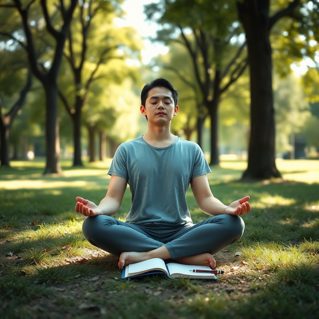 Person practicing mindfulness meditation in a peaceful park