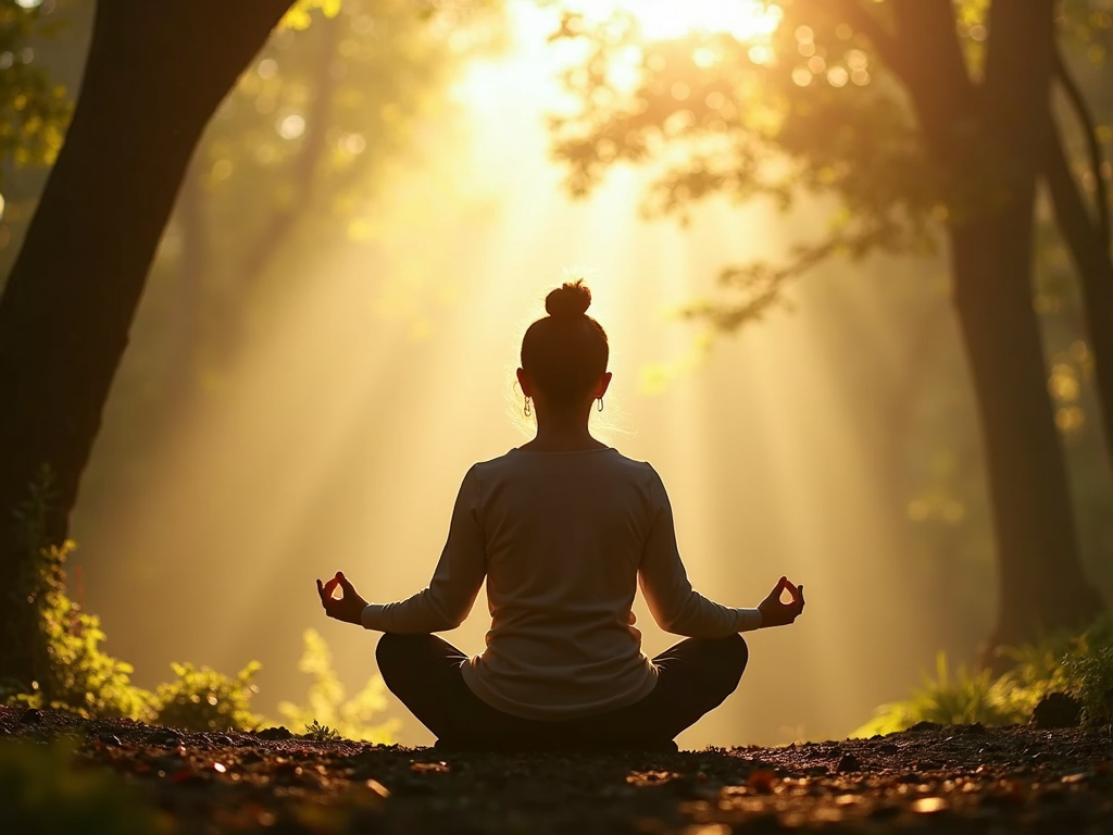 Person meditating in nature
