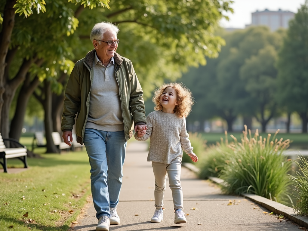 Senior walking with grandchild