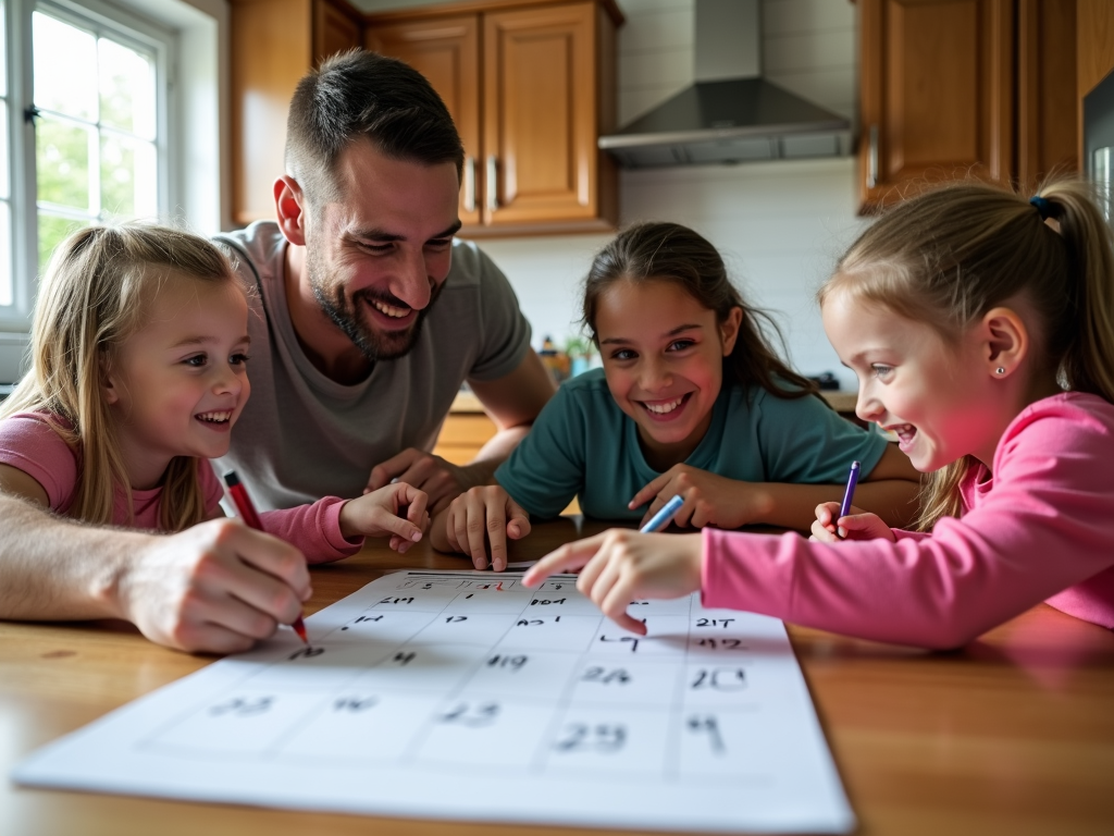 A family planning their 5K training schedule together.