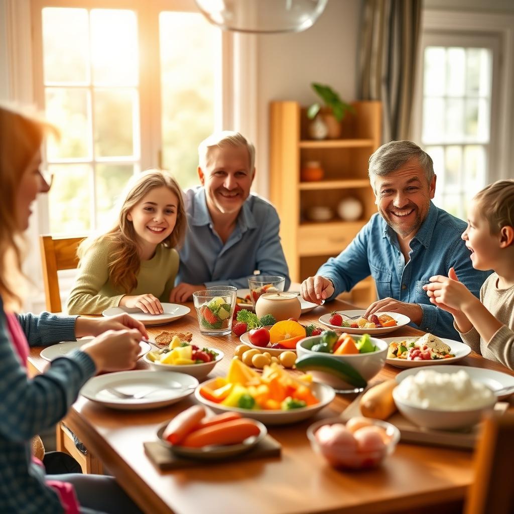 Family sharing an allergen-free meal, celebrating progress in immunotherapy