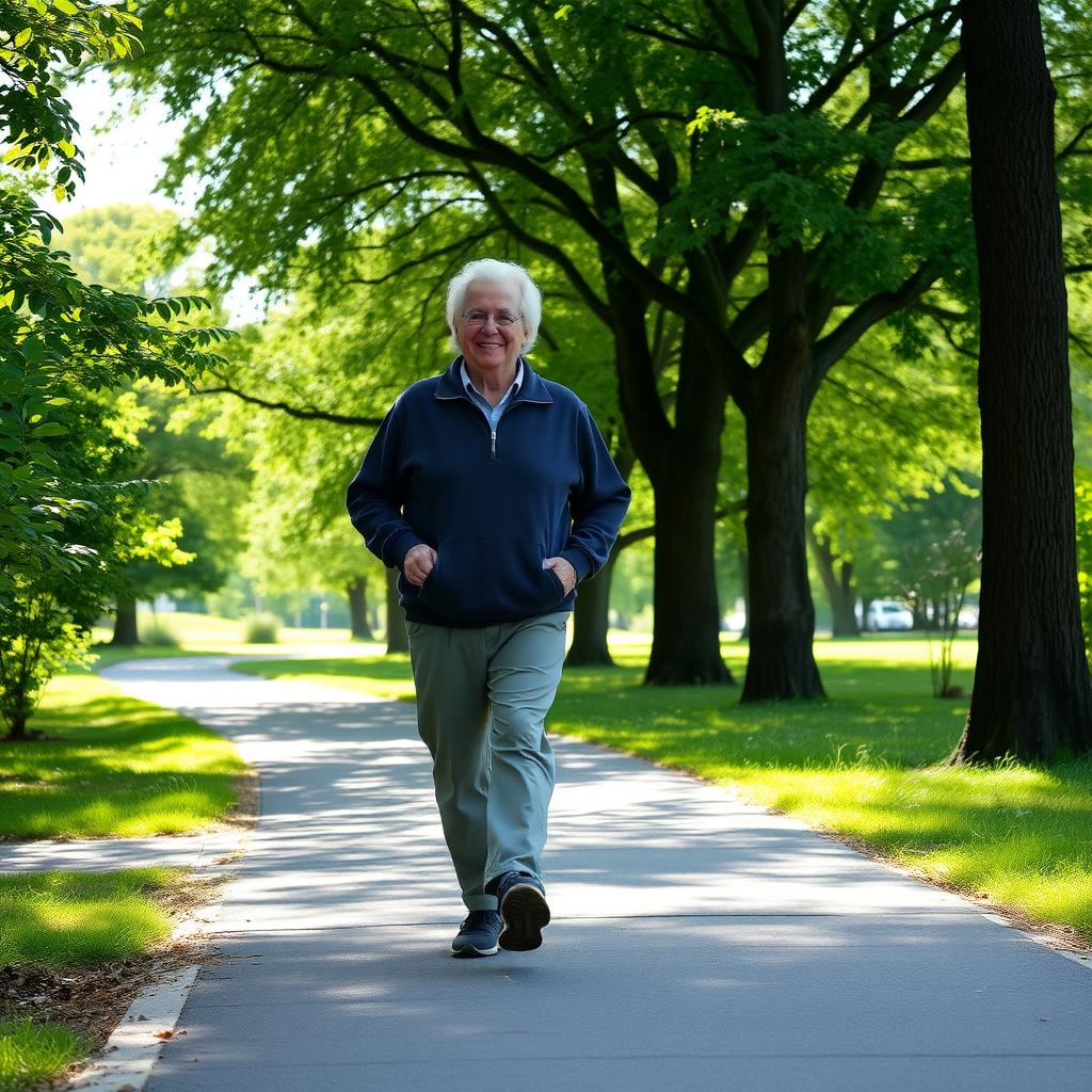 Older adult enjoying a peaceful walk in the park.