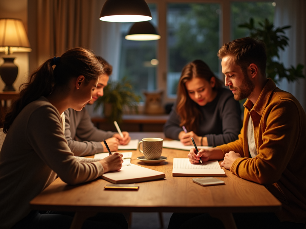 Family writing in journals together