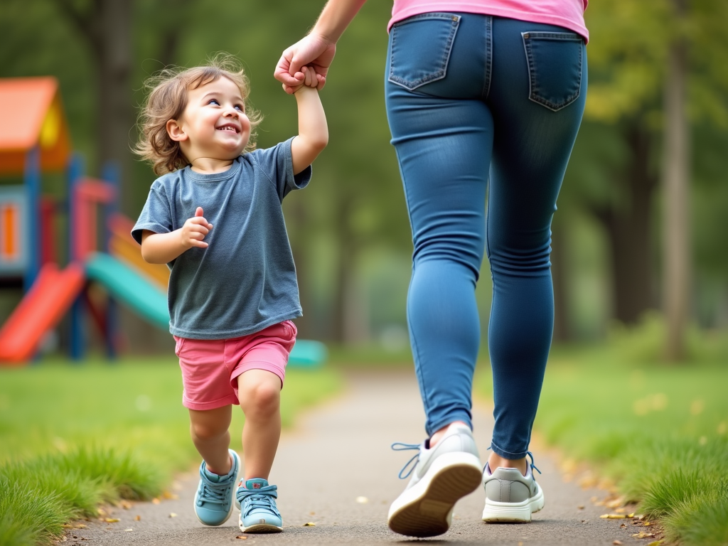 Parent and child running together