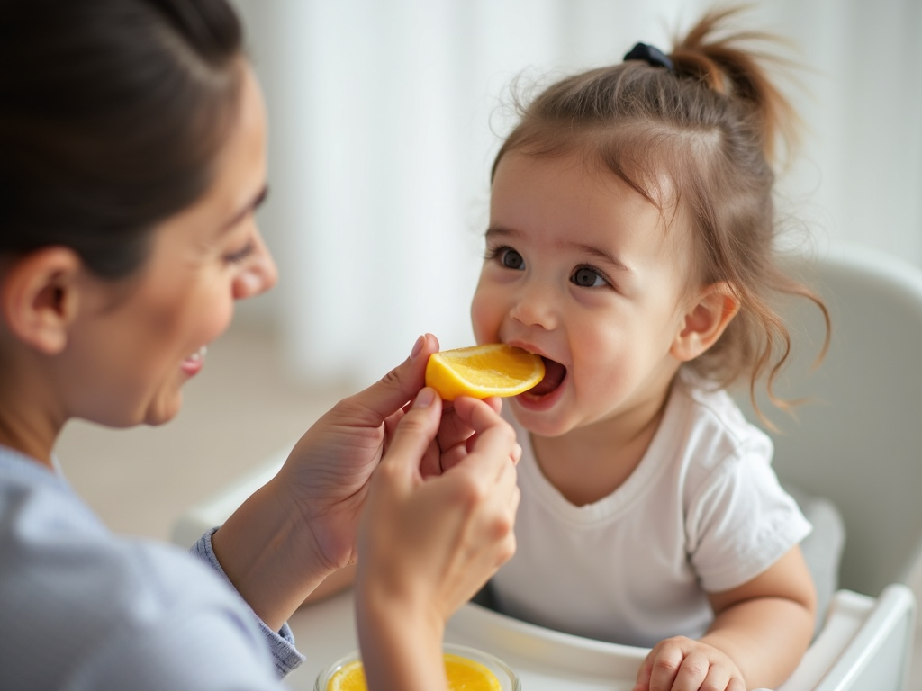 Parent feeding child with FPIES-friendly foods.