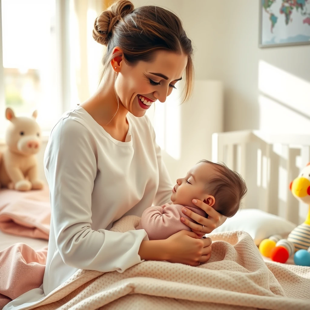 Mother breastfeeding infant with FPIES and breastfeeding considerations in mind