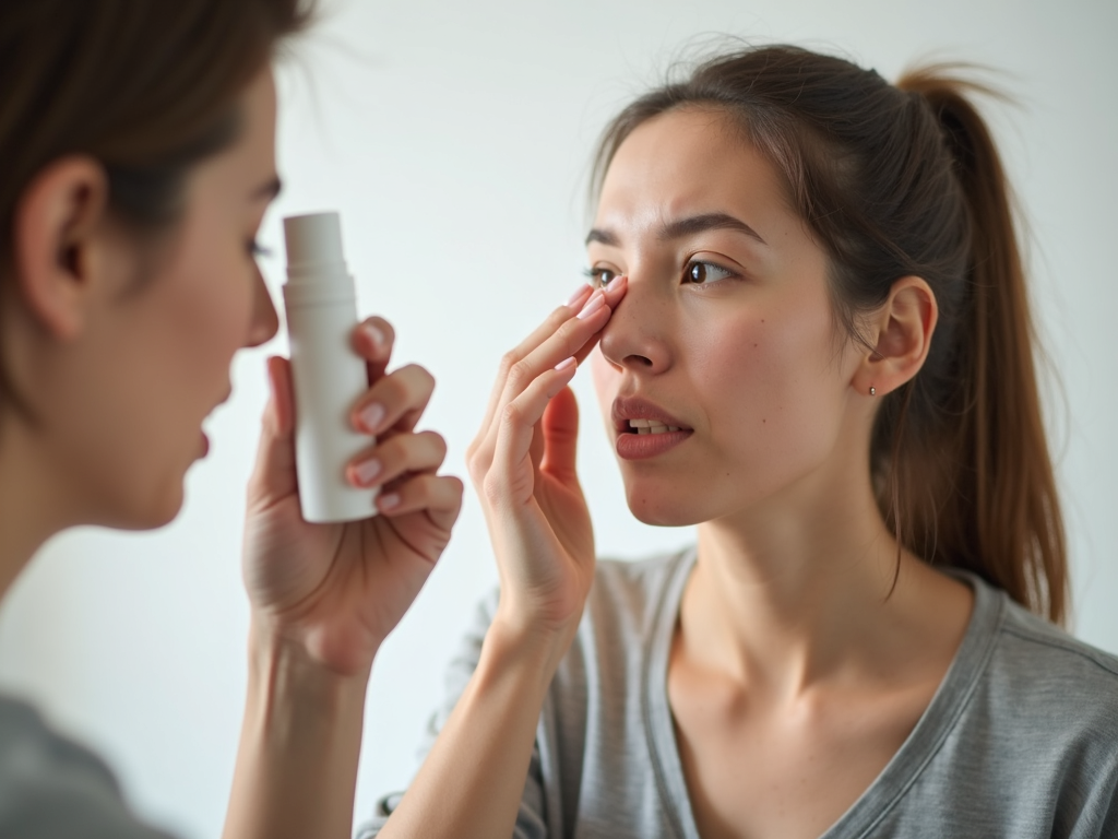 A person using a nasal spray for allergy relief.