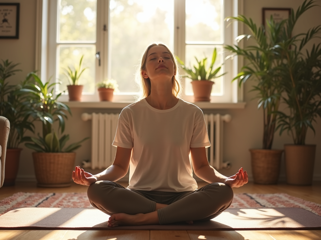 Parent practicing mindfulness breathing