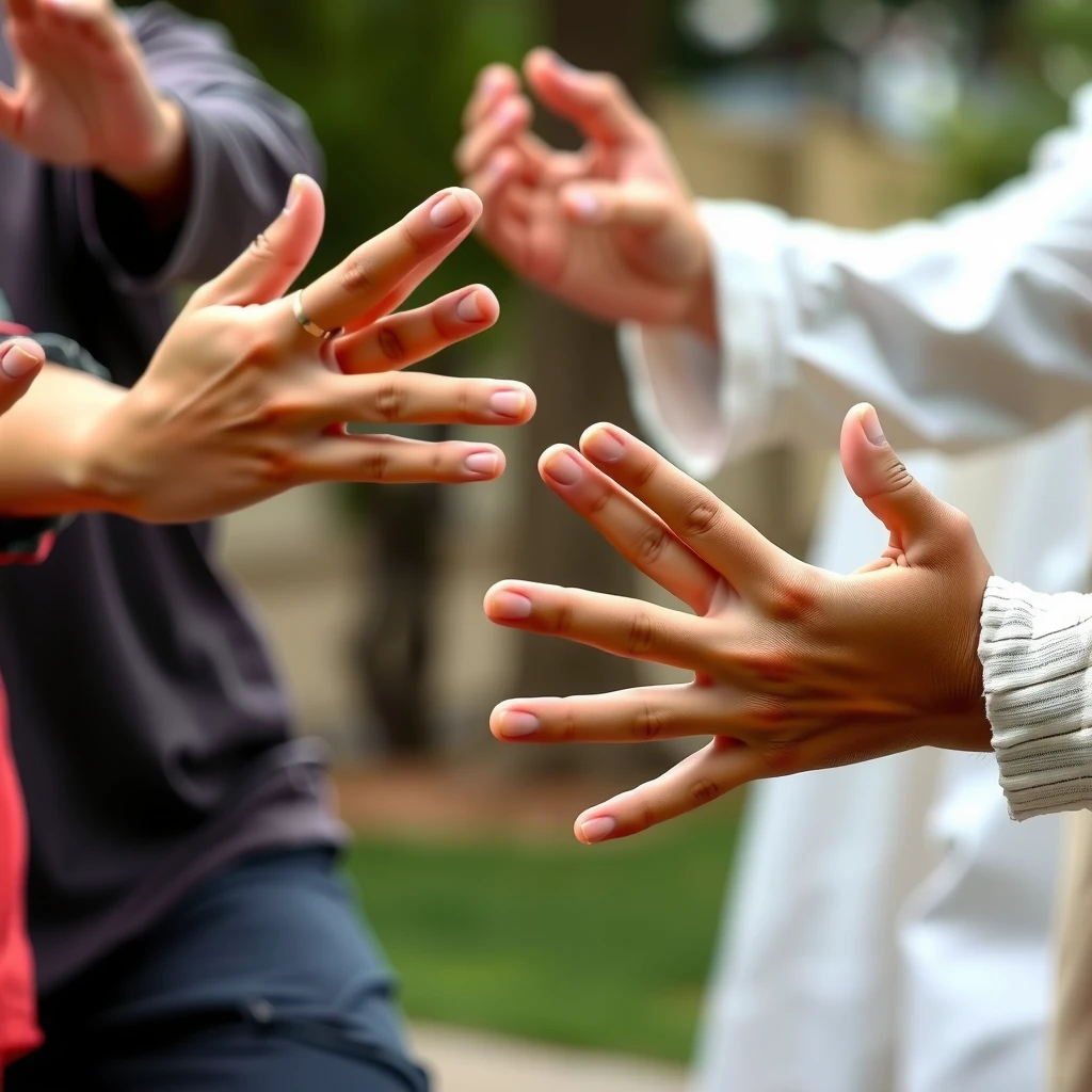 Family hands in Tai Chi pose