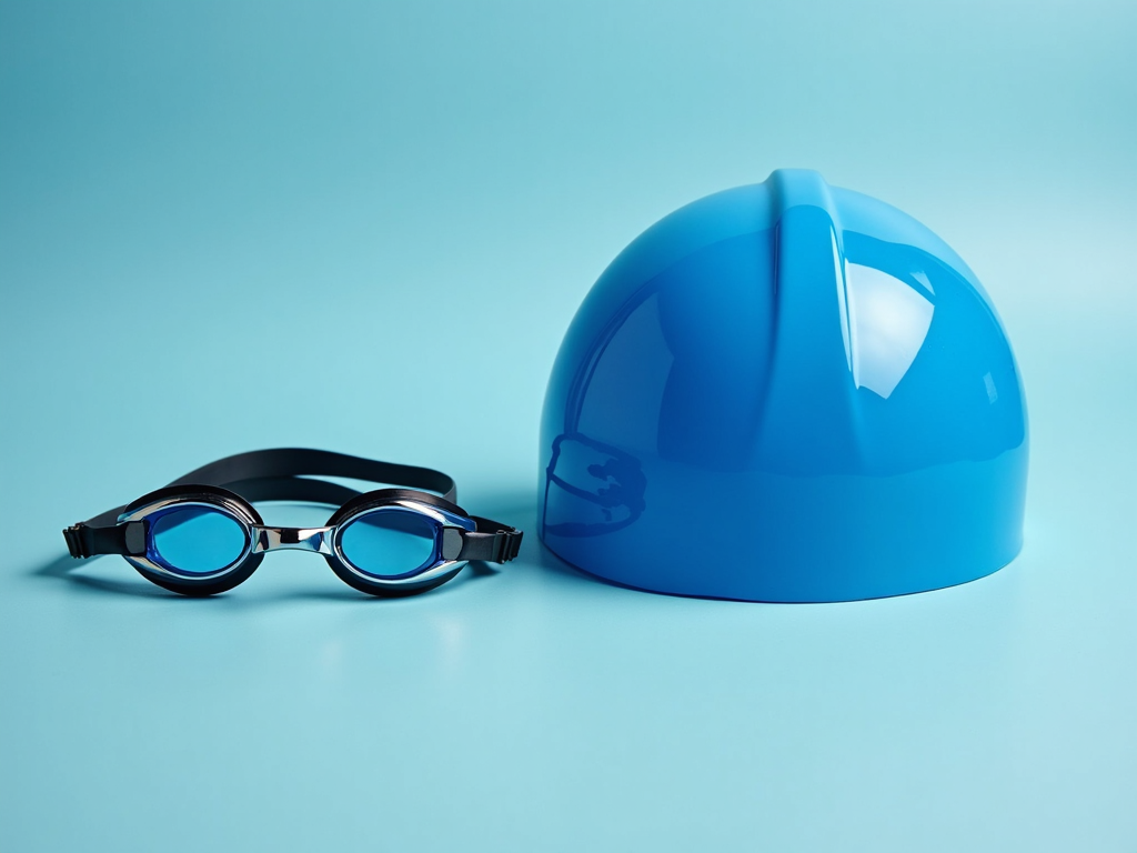 A pair of goggles and a swim cap, essential equipment for swimming