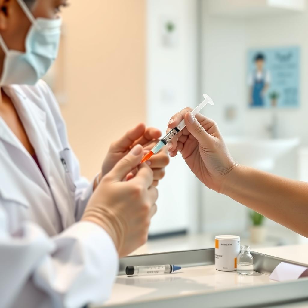 Medical professional giving an allergy shot in a modern clinic