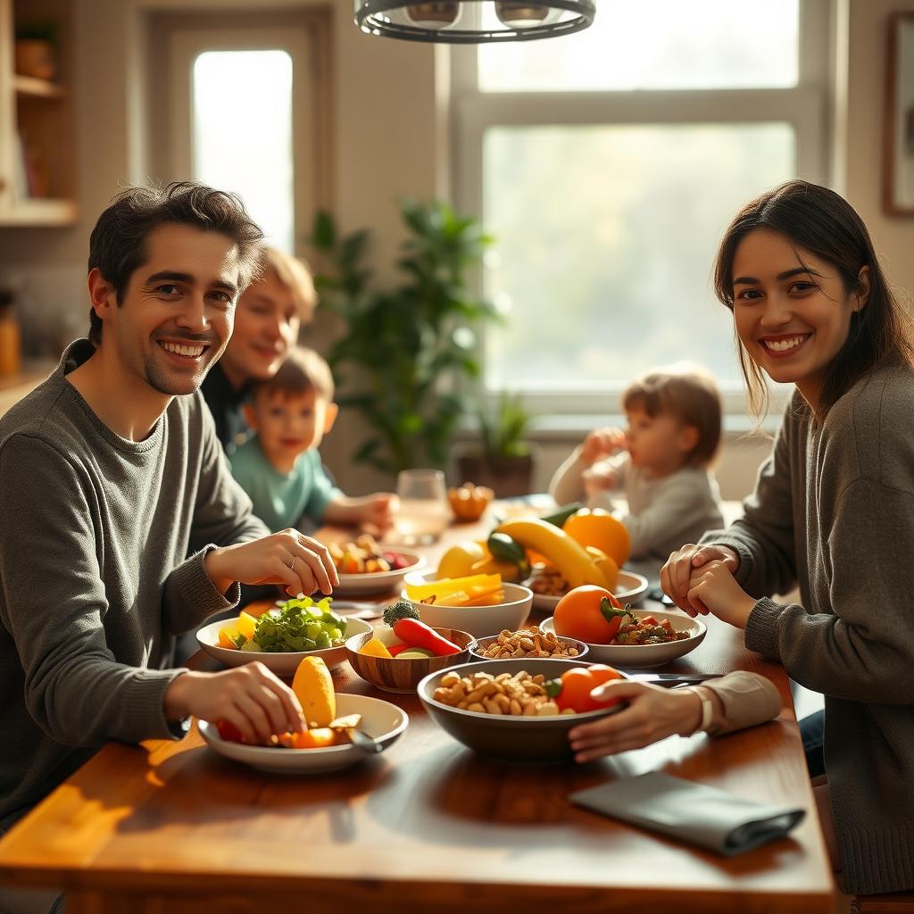 A family enjoying a meal together, symbolizing freedom from food allergies.