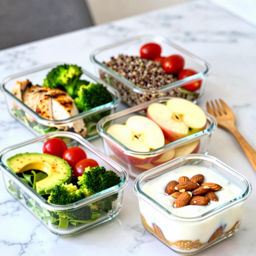 Organized meal prep containers brimming with fresh, balanced family lunches
