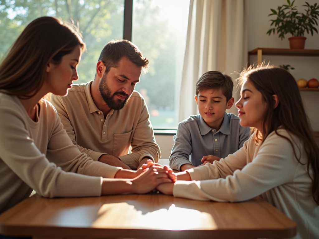 A family practicing gratitude together, enhancing their emotional well-being.