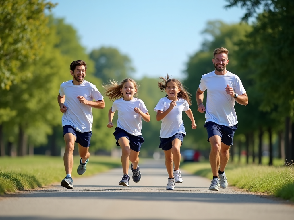Family participating in a summer 5K run