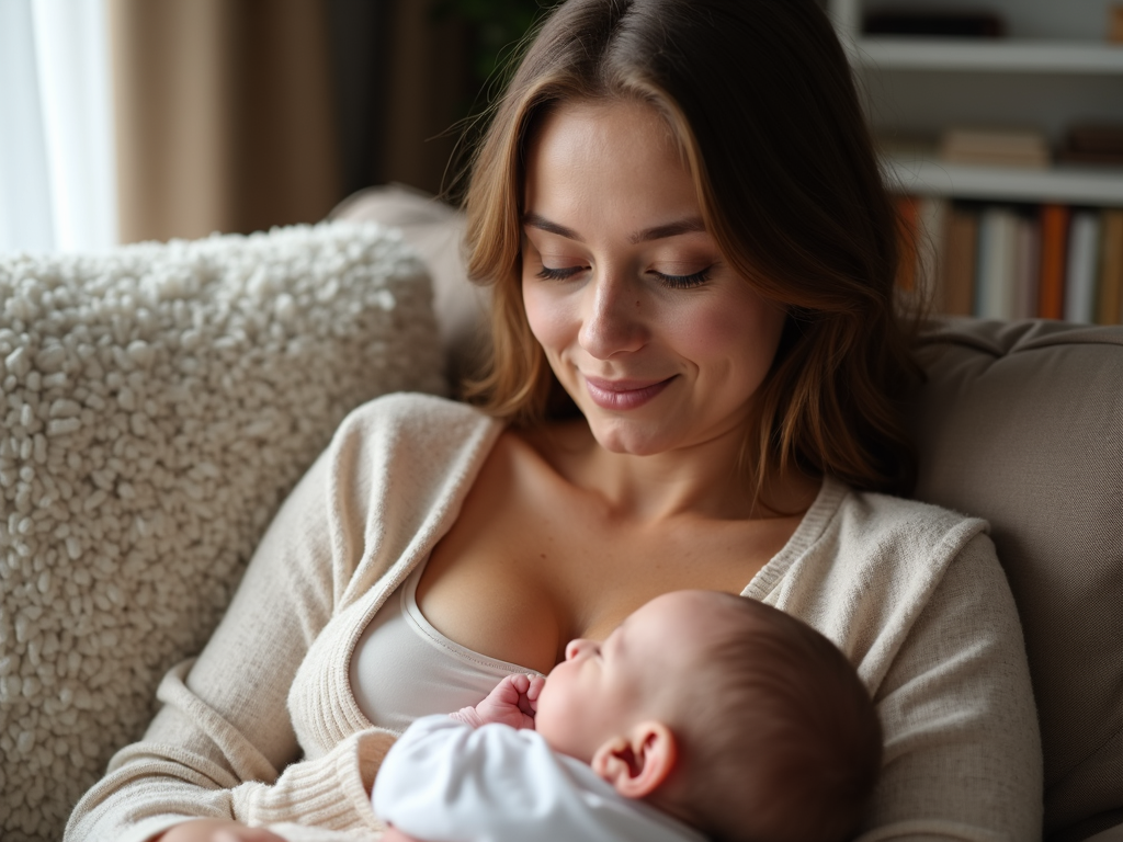 A mother breastfeeding her infant, providing comfort and nutrition.