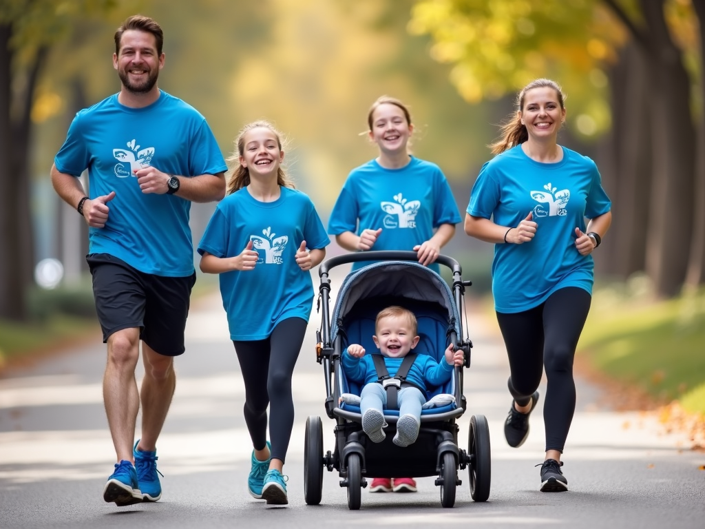 Family running together in a 5K race
