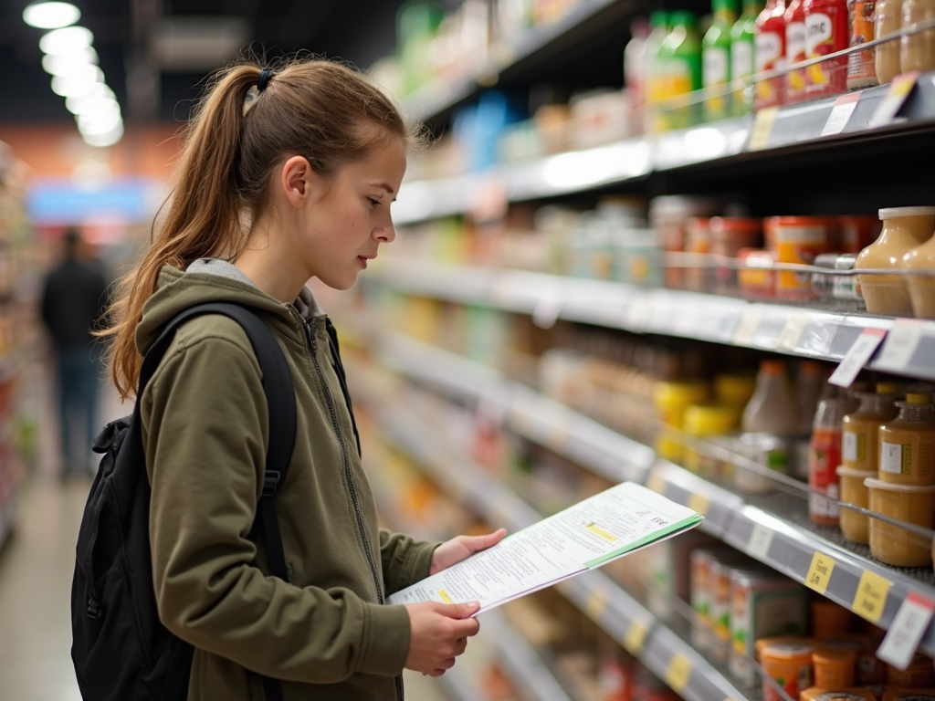 Parent checking food labels for allergens