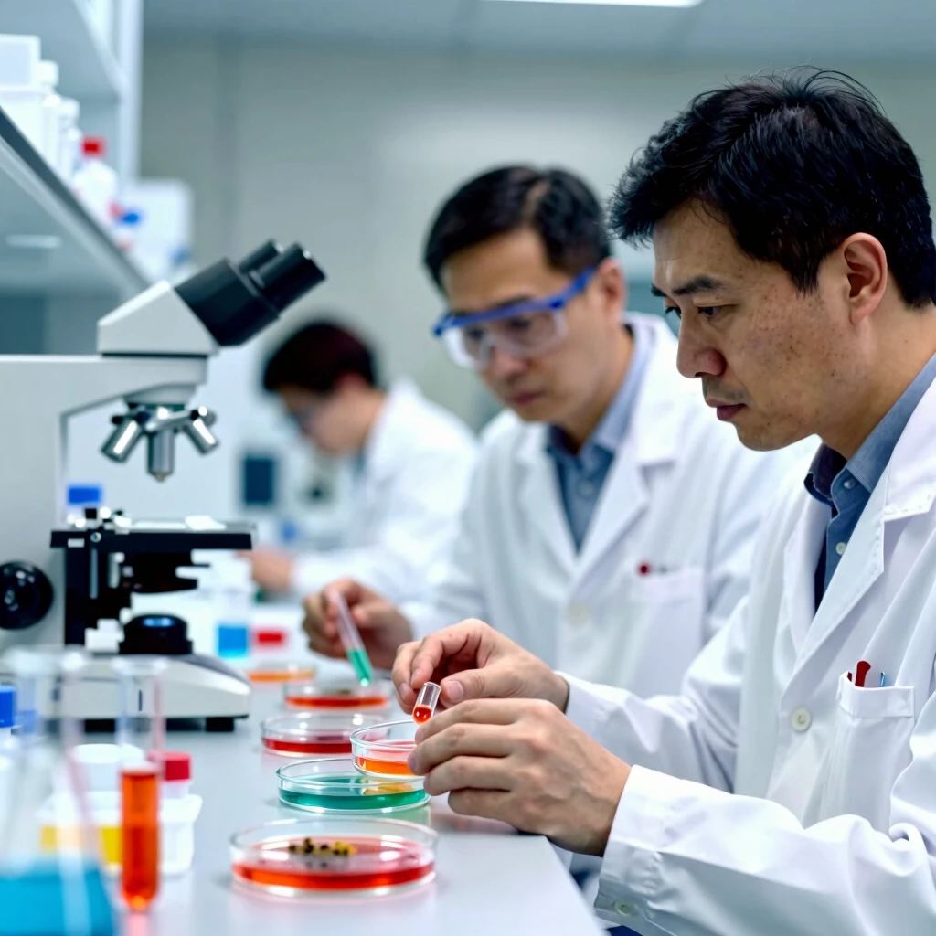 Researchers working on allergy treatments in a lab