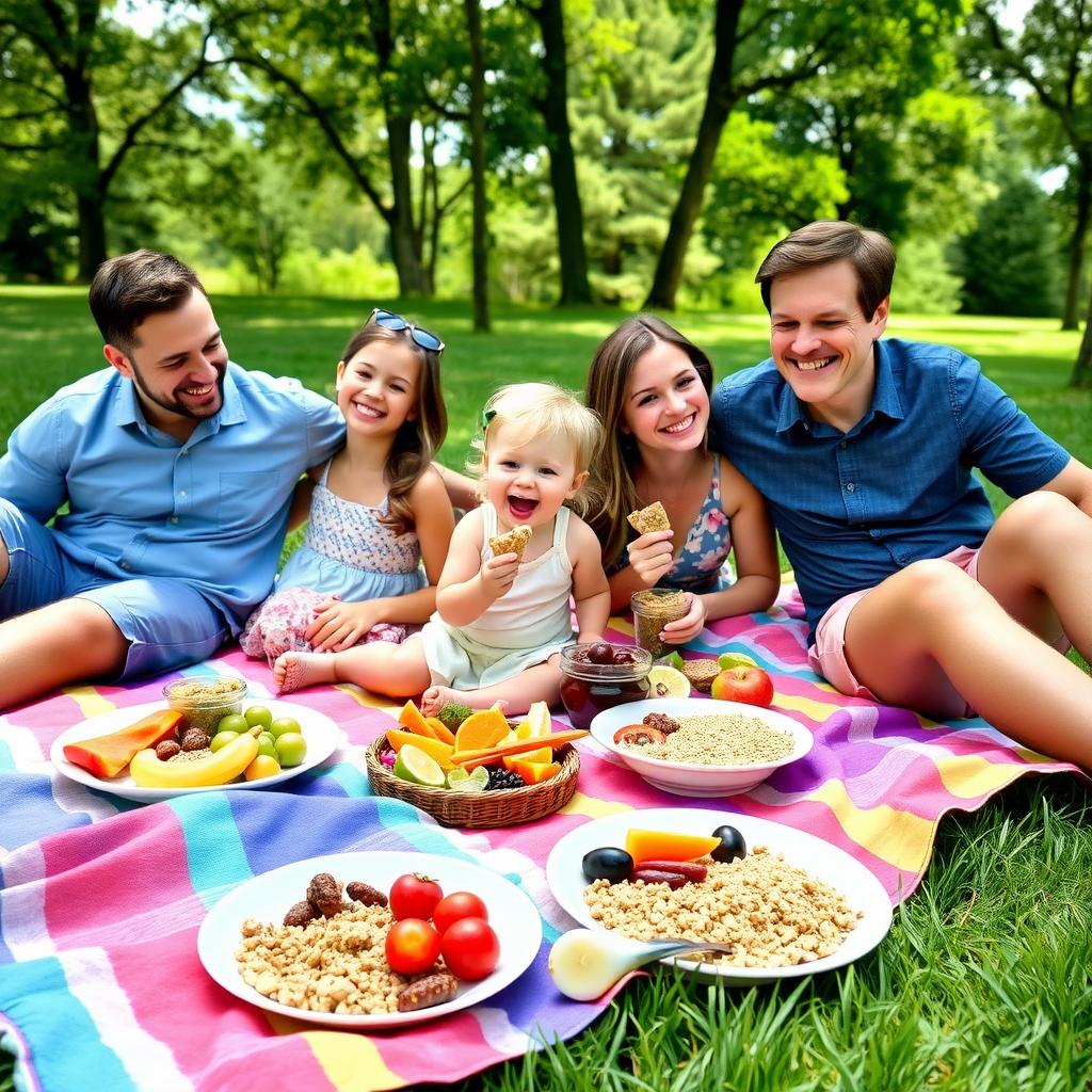 Family enjoying an allergy-safe picnic outdoors