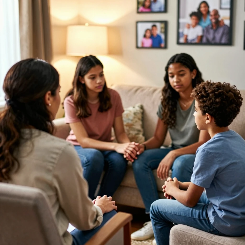 A family engaging in supportive therapy to address gambling addiction impacts