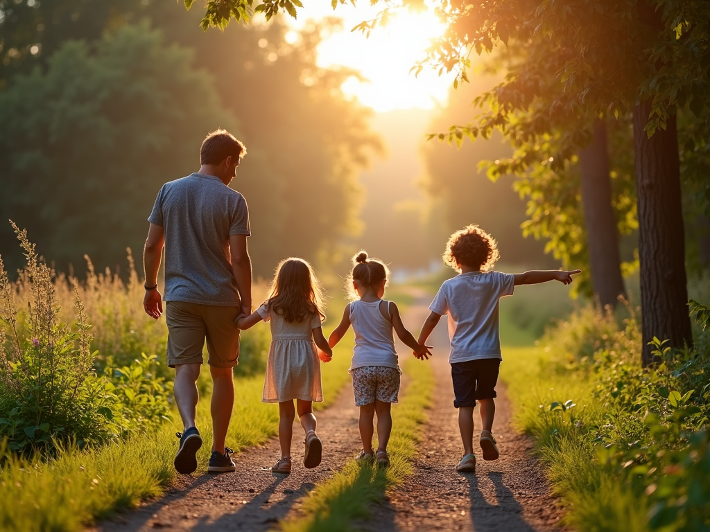 Family hiking in nature