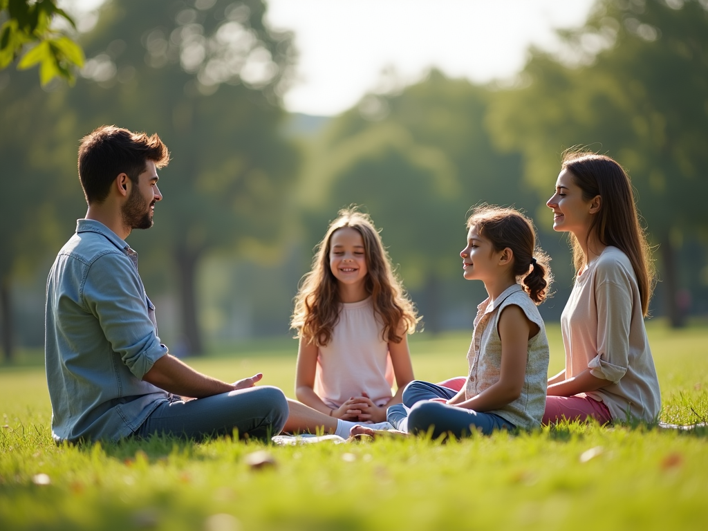 Family practicing mindfulness outdoors