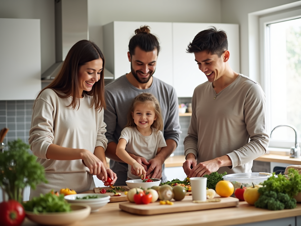 Family cooking healthy meal together