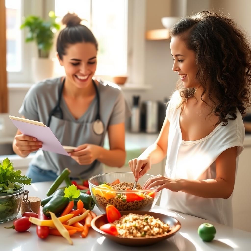 Parent and child cooking an allergy-friendly meal in a bright kitchen