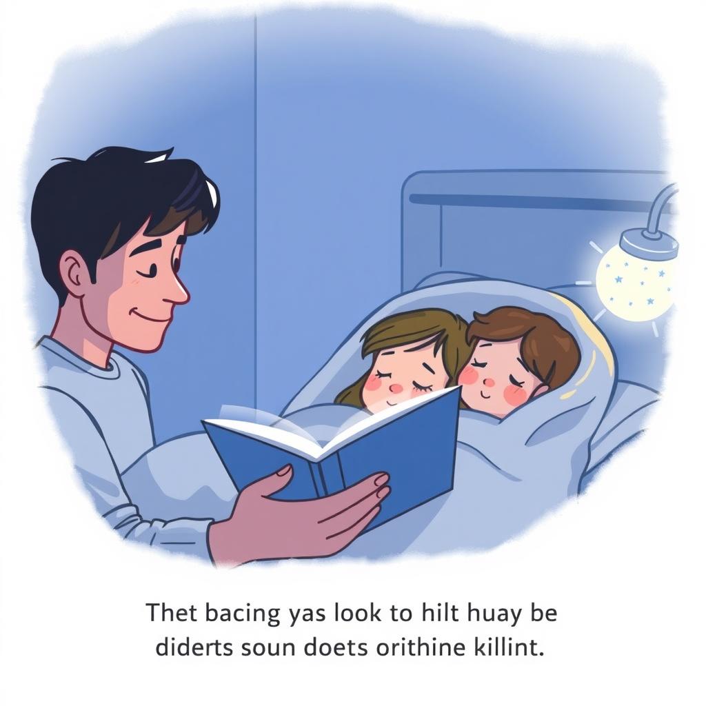 A parent reading to kids at bedtime in a cozy room.