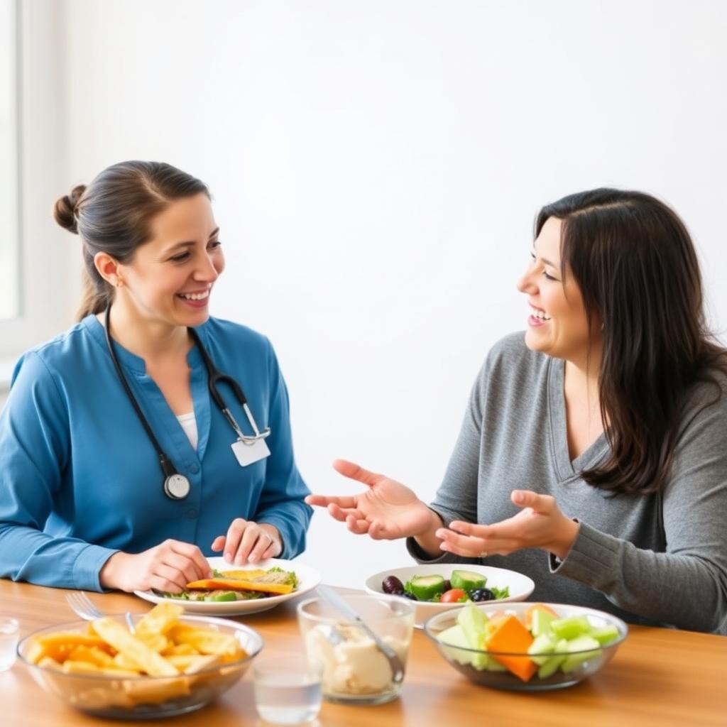 Dietitian consulting with patient about allergy-friendly meal plan.