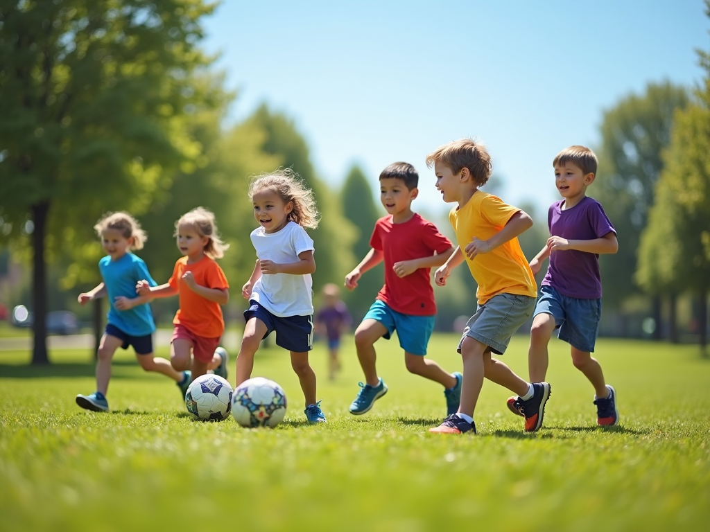 Kids playing soccer outdoors