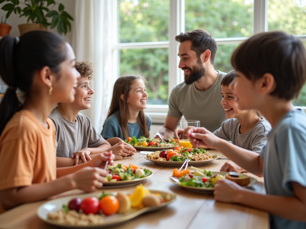 A family enjoying a healthy meal together.