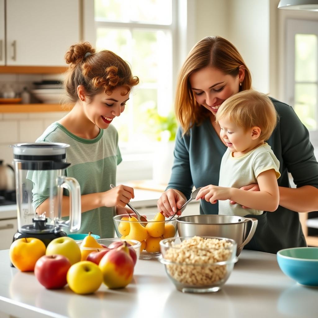 Parent and child cooking FPIES-friendly recipes in a cozy kitchen